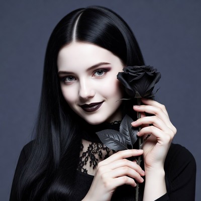 Gothic woman holding black rose