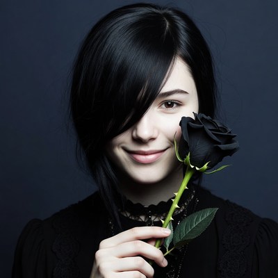 Woman holding black rose