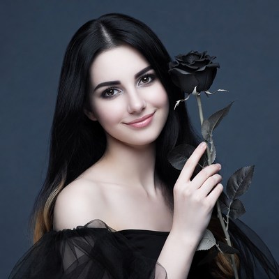 Woman holding black rose
