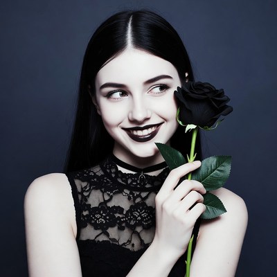 Woman holding black rose