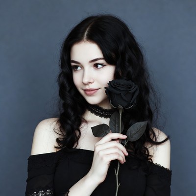 Woman holding black rose
