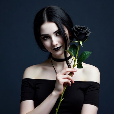 Woman holding black rose