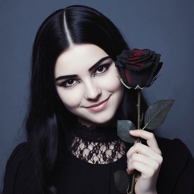 Woman holding black rose