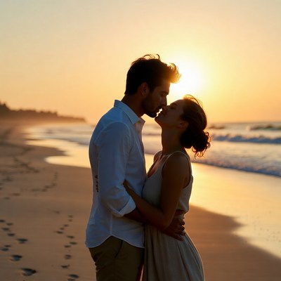 Couple kissing on sunset beach
