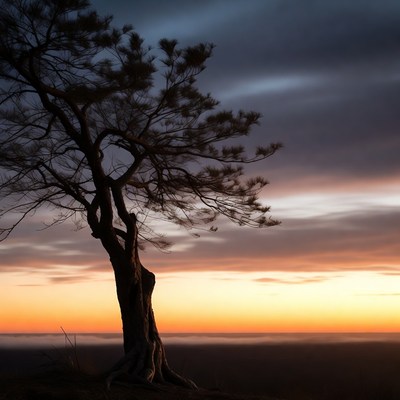 Silhouette pine tree at sunset