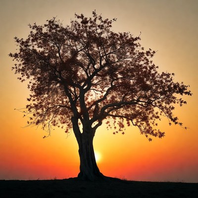 Silhouette Japanese Maple Tree at Sunset
