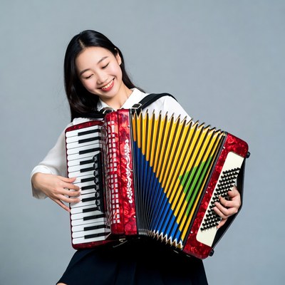 Asian woman playing accordion