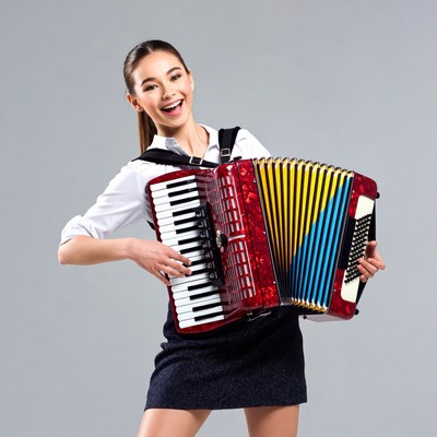 Asian woman playing accordion