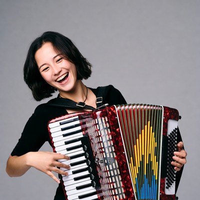 Asian woman playing accordion
