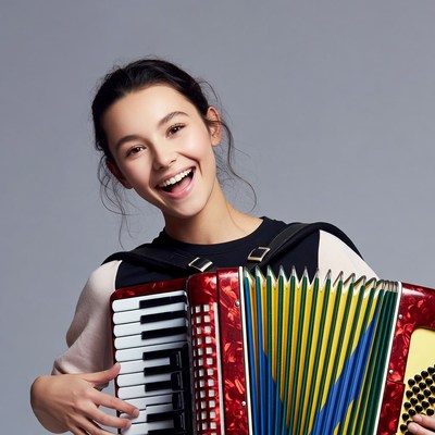 Young woman playing accordion