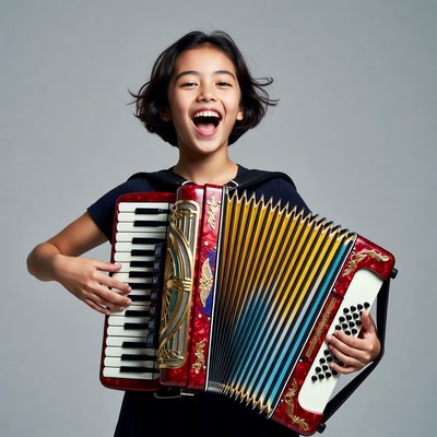 Asian girl playing accordion