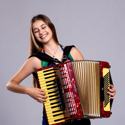 Teen girl playing accordion