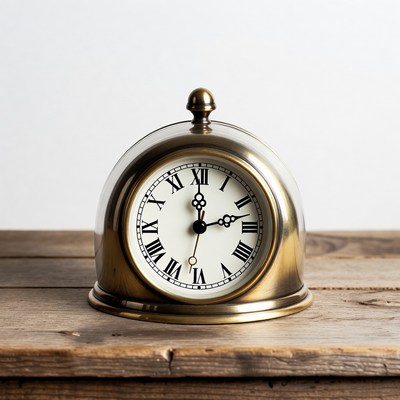 Brass Dome Clock on Wooden Table