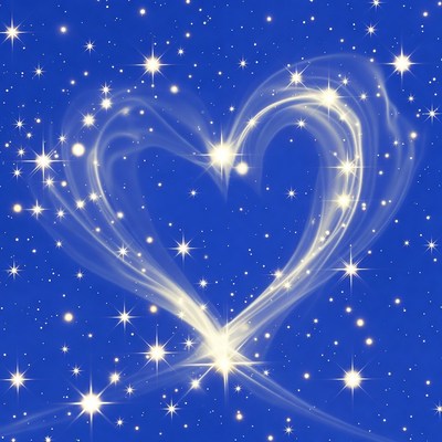 Glowing Heart in Starry Blue Sky