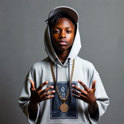 Young Black boy in hoodie with gold chain