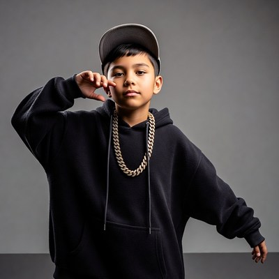 Boy making hand gesture in hoodie