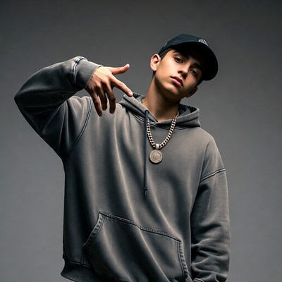 Young man posing in hoodie and cap