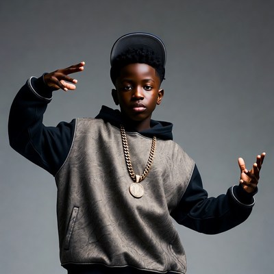 Young Black boy posing with hand signs