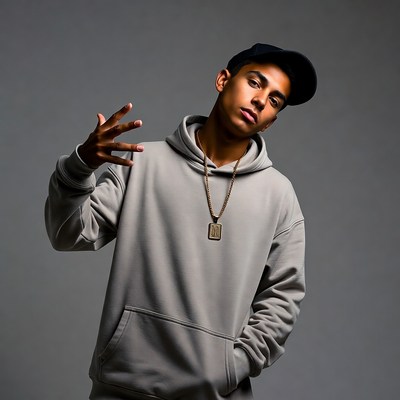 Young man throwing up hand sign