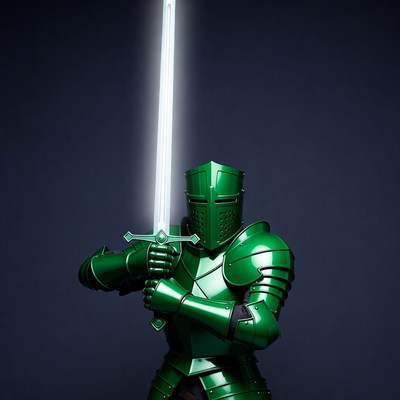 Green Knight Holding Glowing Sword