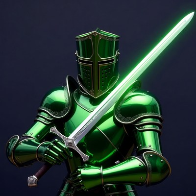 Green Knight Holding Glowing Sword