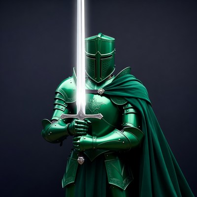 Green Knight Holding Glowing Sword