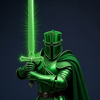 Green Knight Holding Glowing Sword