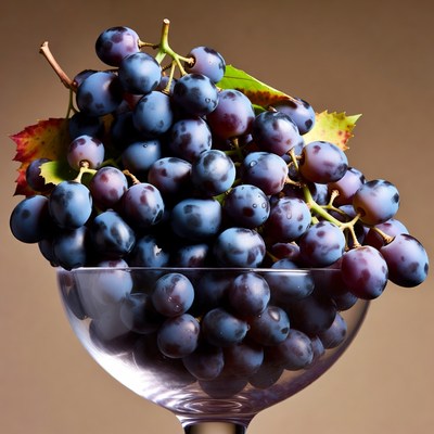 Purple Grapes in Glass Goblet