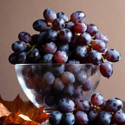 Fresh Black Grapes in Glass Bowl