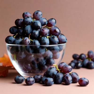 Bunch of Purple Grapes in Glass Bowl