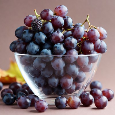 Purple Grapes in Glass Bowl