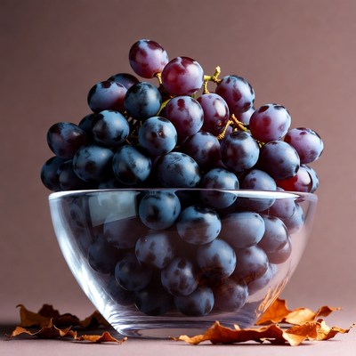 Purple Grapes in Glass Bowl