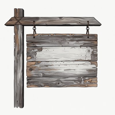 Old wooden sign on post