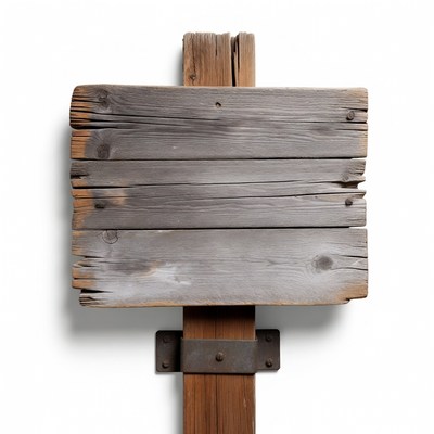 Old wooden sign on white background