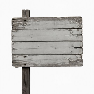 Old wooden sign on post