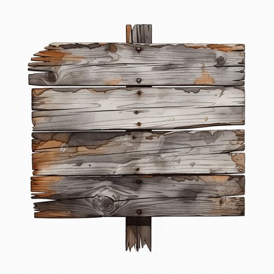 Old weathered wooden sign on post