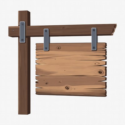 Wooden sign on post