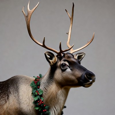 Reindeer wearing Christmas wreath