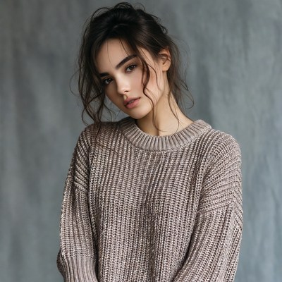 Woman in gray sweater portrait