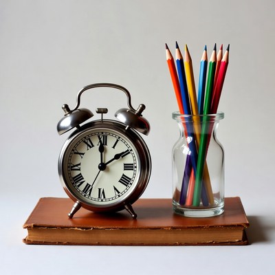 Alarm Clock with Colored Pencils