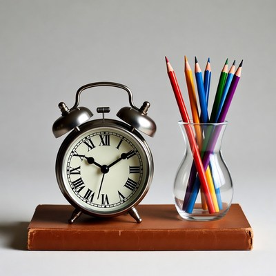 Alarm Clock with Colored Pencils