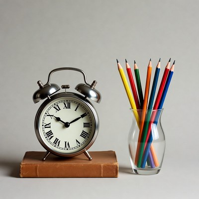 Alarm Clock with Colored Pencils