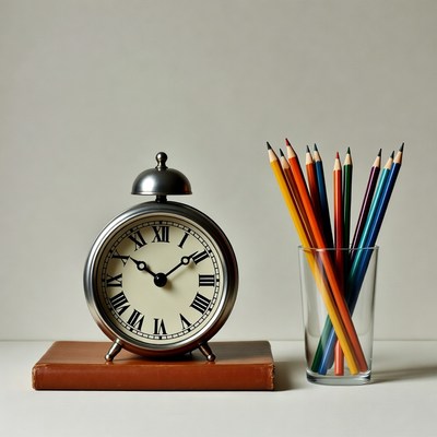 Alarm Clock with Colored Pencils