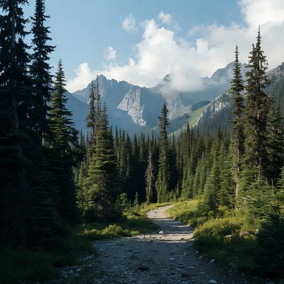 Forest Trail Through Mountains