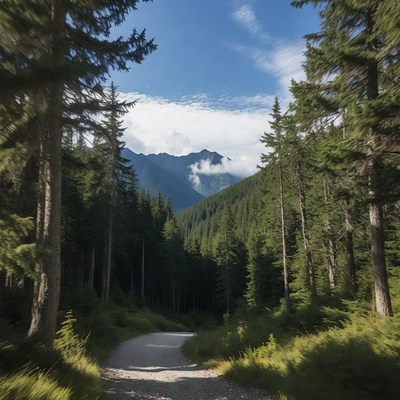 Forest Trail Through Mountains