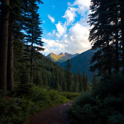 Forest Trail with Mountains
