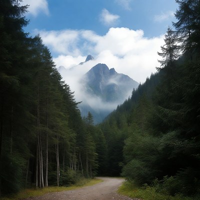 Mountain Path Through Pine Forest