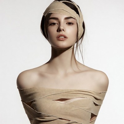 Woman wrapped in bandages