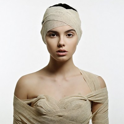 Woman wrapped in mummy bandages