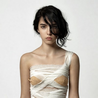 Woman in tattered bandages